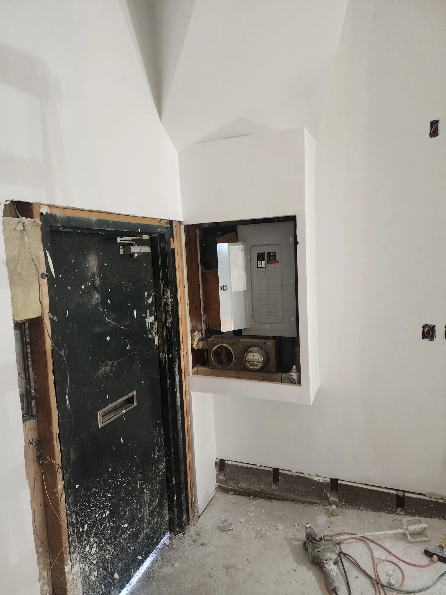 Old fuse box removed, new panel installed on an EMC job